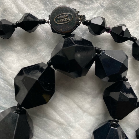 Miriam Haskell Vintage Black Triangle Bead Necklace Signed - Picture 10 of 10